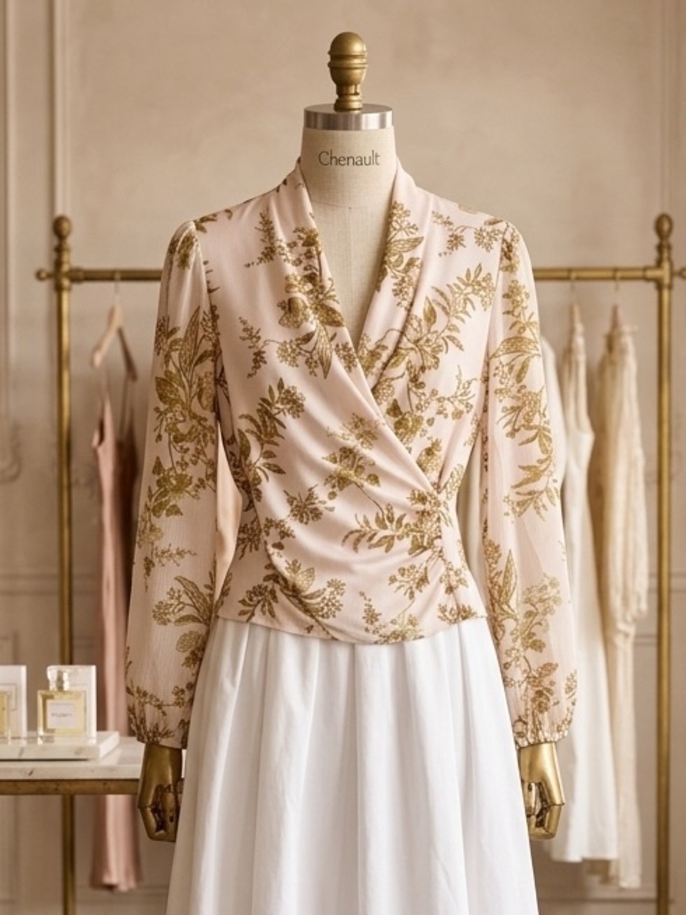 Chenault Cream with Floral pattern Wrap Top